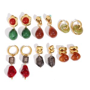 Fashion Women Stainless Steel Colorful Geometric Resin Pendant Earrings