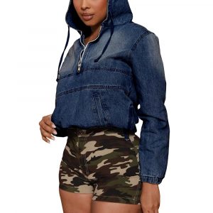 Spring Women's Denim Two Piece Set Backless Crop Jacket