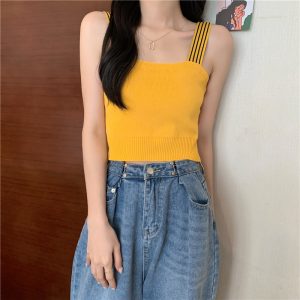 Knitted vest with camisole underneath, short style for women
