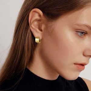 Women Girls Trendy Stainless Steel Arc Hoop Earrings