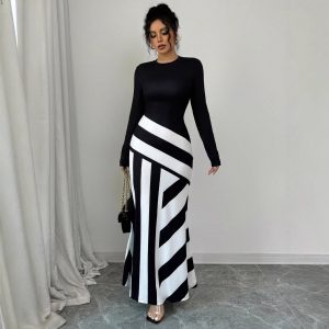 Striped mermaid hem dress