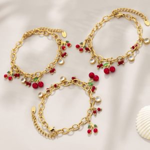Stainless Steel Chain Necklace Bracelet For Women 18k Gold Plated