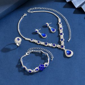 Ladies' Fashion Flower Water Drop Necklace Earrings Bracelet Jewelry