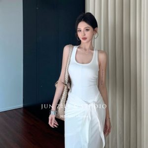 Slimming tank top maxi dress suspender dress