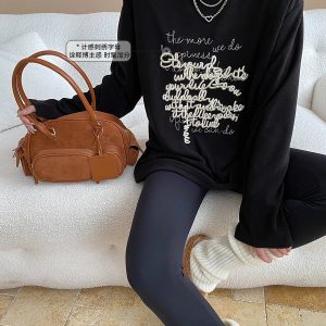 Embroidered Letter Crew Neck T-Shirt Base Layer SN7681