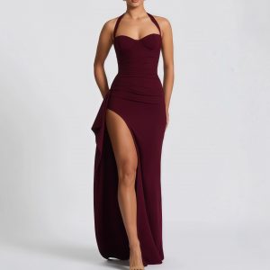 Sexy backless high-slit dress with laces