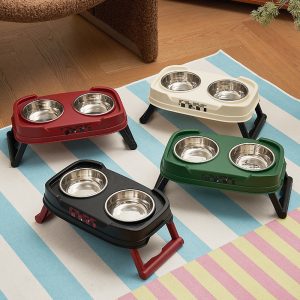 Retro-Style Foldable Elevated Double Bowl for Cats and Dogs
