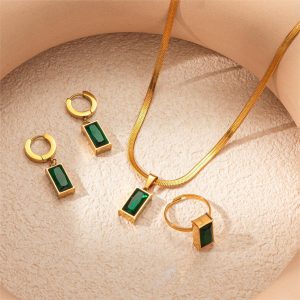 Women Dainty jewelry Set Stainless Steel 24K Gold Plated Zirconia