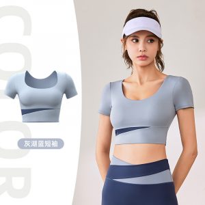 Color-block casual sports set, breathable fitness outfit, high-stretch nude-feel yoga set for women
