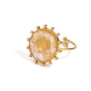 Women Gold Plated Stainless Steel Adjustable Seashell Charm Retro Jewelry Gift