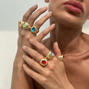 Vintage Punk Inlaid Rhinestone Rings for Women Geometric