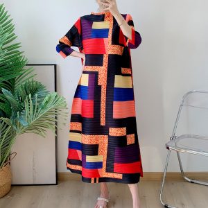 High-Quality Elegance Fast Delivered Miyake Pleated Dress Printed