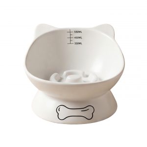 Cartoon-Style Elevated Ceramic Cat Bowl (Slow Feeder)