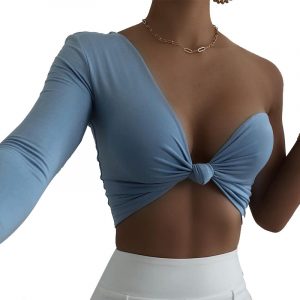 Irregular base exposed navel wrapped women's top