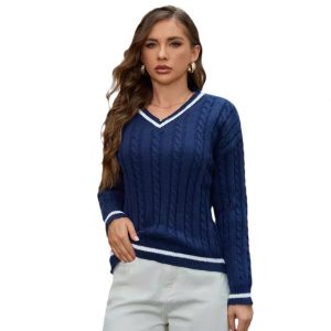 Women's Fashion Elegant V-Neck Pullover Long Sleeve Sweater
