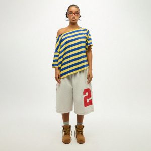 Women's Short Sleeve Off-Shoulder T-Shirt Ruched Waist Knit