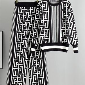 Slimming Casual Knitted Suit Women's Loose Sweater Wide-leg Pants Two-piece Solid