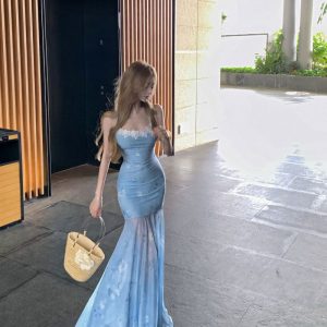 Stunning long dress, beach vacation fishtail skirt