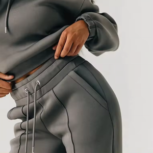 Sweatsuit with Crop Hoodie Pullover Sweatshirt & Straight Leg Pant