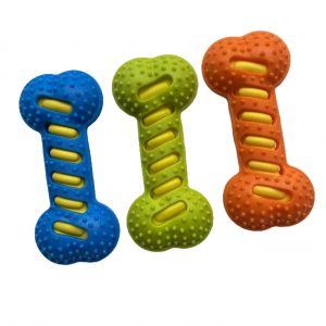 Dog toy bone, durable TPR, teething chew, makes noise, perfect for large breeds like Golden Retrievers, Corgis, and French Bulldogs, a great way to keep your pet entertained.