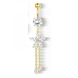 Stainless Steel with Cute Pink CZ Flower Dangle Navel Piercing Jewelry