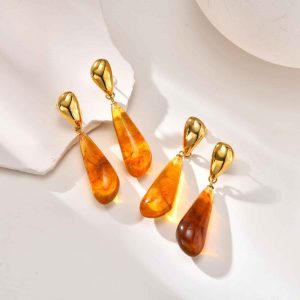 Earrings for Women, Resin Amber-colored Teardrop Dangle Earring