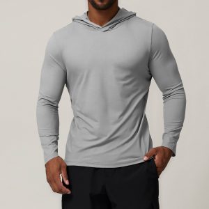 Men's Sports and Leisure Hooded Quick-Dry Long-Sleeve T-Shirt, European and American Style, for Running, Fitness, and Outdoor Activities