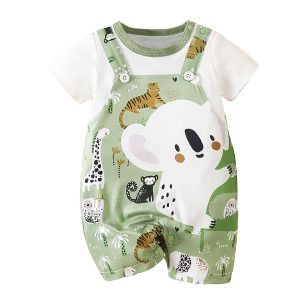 IURNXB Infant Koala Animal Print Romper for Boy Girl Newborn Baby Faux Two-Piece Bodysuit Short Sleeves Casual Play Wear 1-18M