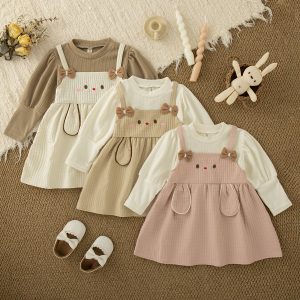 Cute Rabbit Baby Girl Dress, Spring And Autumn New Sweet Bow Children'S Long Sleeved Clothes (9 Months -3 Years Old)