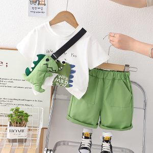 Summer Casual Newborn Baby Boys Toddler Big Dinosaure Short Sleeve Tops Pants 2Pcs/set Cotton Kids Outfits Clothing