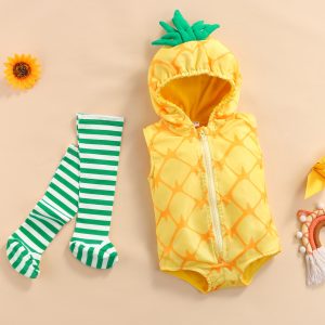 Pineapple Fruit Fancy Costume Hooded Romper Toddler Infant Baby Boy Girl Jumpsuit Legging 2Pcs Outfit