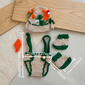 Newborn Baby Fisherman Photography Props Set Handmade Crochet Knitted Outfits for Boy Girl Fishing Costume Hat Shorts Boots 0-3M
