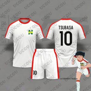 2 Piece Outfit Children Tracksuit Captain Tsubasa Football No.10 Print Tshirt+Shorts Set Casual Suit Sports Kids/Adult Clothes