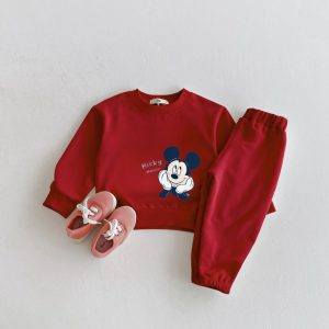 Donald Duck Cartoon Hoodie Tracksuits Kids Crewneck Long Sleeved Suit Sweatshirts + Sweatpants Casual Fashion Baby Clothes Fall
