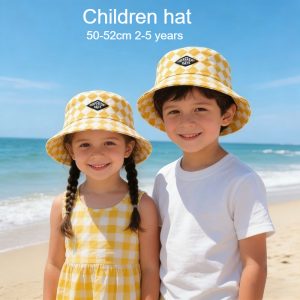 1PCS Fashionable Checkerboard Pattern Kids Bucket Hat Cute Plaid Baby Boys Girls Sun Hat Soft Kids Chilren Fisherman Panama Caps