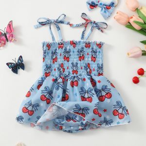 Baby Girl Summer Cherry Print Romper Onesie Infant Clothing Comfortable Soft Fabric Baby Clothes