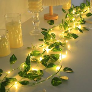 Vine Light Christmas Decoration: Illuminated Green Vine and Leaf String Lights