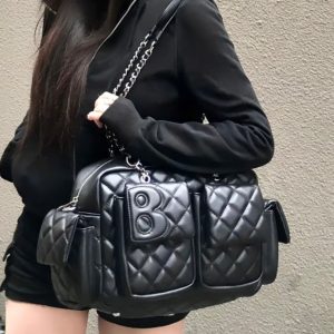 New Autumn/Winter Collection: Retro Diamond-Quilted Multi-Pocket Biker Bag (Shoulder/Crossbody)
