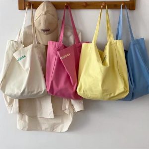 Japanese & Korean Style "maaas" Candy-Colored Letter-Print Canvas Shoulder Tote Bag