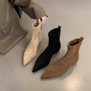 New minimalist matte suede flat-bottomed ankle boots