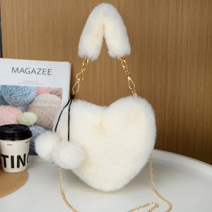 Faux Rabbit Fur Heart-Shaped Handbag