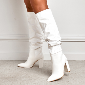 European and American fashion show style pointed-toe thick-heeled knee-length long boots for women