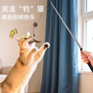 Telescopic Pet Cat Teaser Wand Long Rod Cat Toy Feather Replacement Head Stainless Steel Kitten Pet Supplies