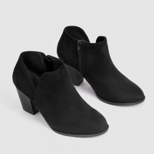 Round-toe suede ankle boots with thick heels, worn on the outside, high heels, black color, large size for women