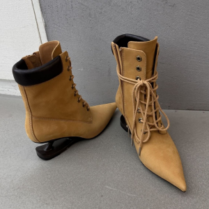 Specialized design pointed-toe lace-up unconventional high-heeled boots