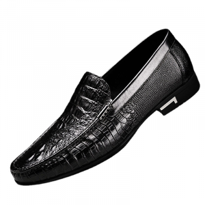 New men's crocodile-pattern casual shoes - trendy men's ankle boots made of leather, black, comfortable for driving, soft-soled genuine leather slip-on shoes