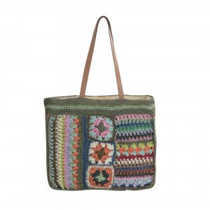 Color-Block Patchwork Woven Shoulder Bag for Women
