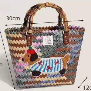 Colorful Hand-Woven Bamboo-Handle Bag