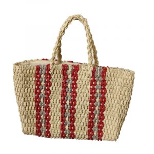 Three-Color Women's Bag with Vertical Flat-Woven Paper Rope