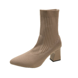 New fly-knit platform short boots with pointed toes and elasticated socks - fashionable high heels